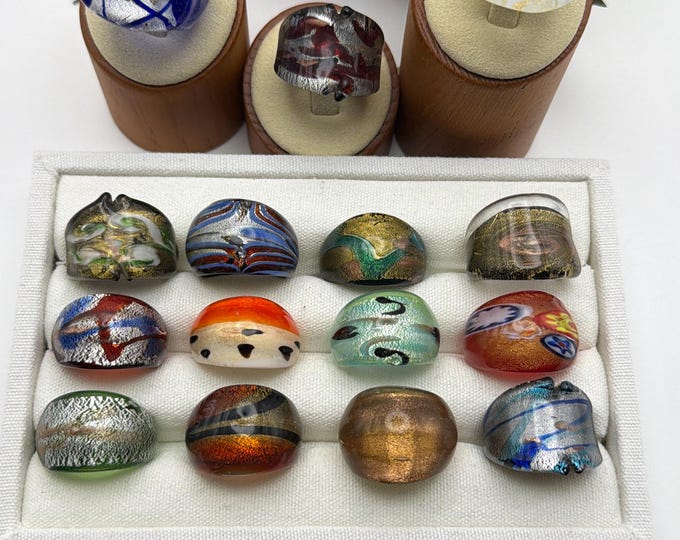 Size 8 - Assorted Glass Rings - Millefiori Glass Rings | Murano Glass Inspired Glass Rings