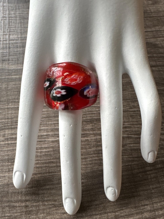 Red Millefiori Design Statement Glass Ring