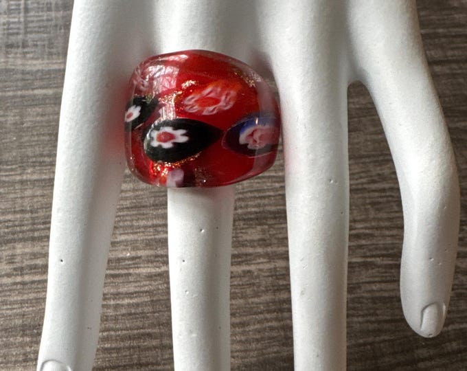 Red Millefiori Design Statement Glass Ring