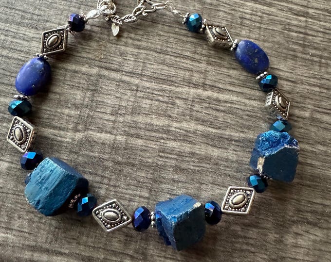 Blue Druzy Bead Bracelet | Blue Bead Bracelet | Toggle Clasp Bracelet