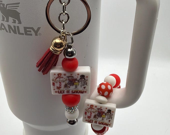 Let It Snow Tumbler Set | Stanley Cup Accessories | Cup Handle Bracelet | Let it Snow Straw Charm | Let it Snow Handle Bracelet | Pen