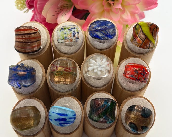 Size 8 3/4 - Lampwork Glass Rings | Assorted Glass Rings | Murano Glass Inspired Glass Rings