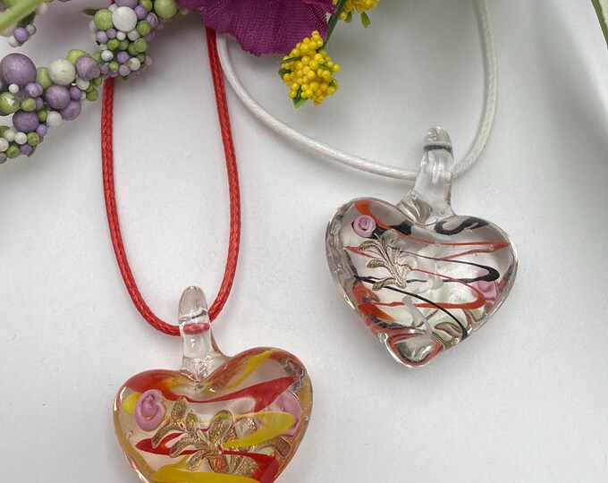 Swirl Heart Pendant | Murano Inspired Glass Heart | Glass Heart Pendant Necklace