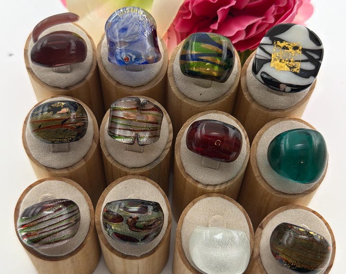 Size 6 1/2 - Lampwork Glass Rings | Assorted Glass Rings  | Murano Glass Inspired Glass Rings | Millefiori Glass Rings