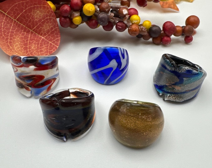 Size 8 - Assorted Glass Rings - Millefiori Glass Rings | Murano Glass Inspired Glass Rings