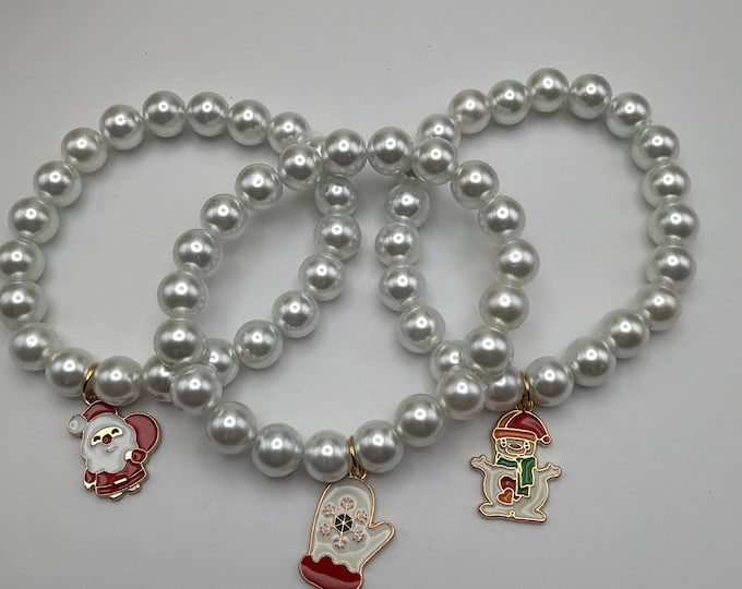 White Pearl & Charm Christmas Bracelet | Christmas Bracelet
