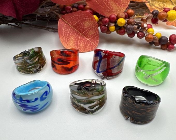 Size 9 - Assorted Glass Rings - Millefiori Glass Rings | Murano Glass Inspired Glass Rings