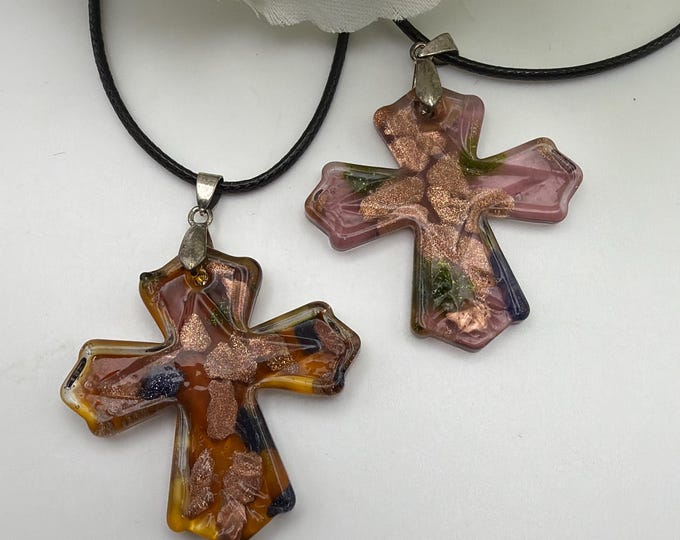 Cross Pendant Necklace | Glass Cross | Lampwork Cross Pendant Necklace
