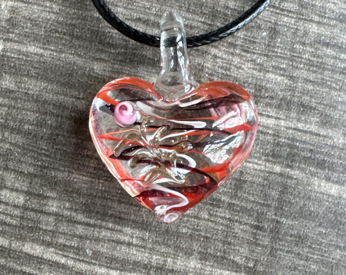 Orange/Black/White Heart Pendant | Murano Glass Heart | Swirl Heart Pendant Necklace