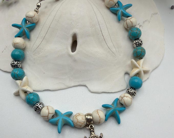 Howlite Starfish Anklet | Turtle Charm Bracelet