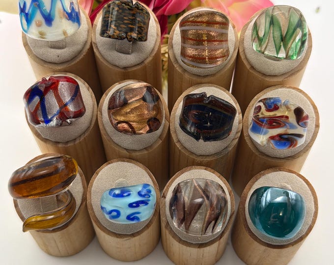 Size 8 1/2 - Lampwork Glass Rings | Assorted Glass Rings | Murano Glass Inspired Glass Rings
