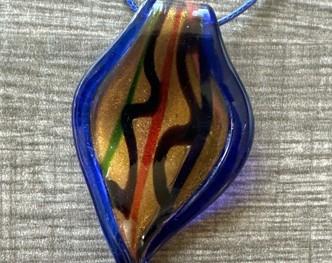 Blue/Gold Leaf Pendant | Murano Glass Leaf | Leaf Pendant Necklace