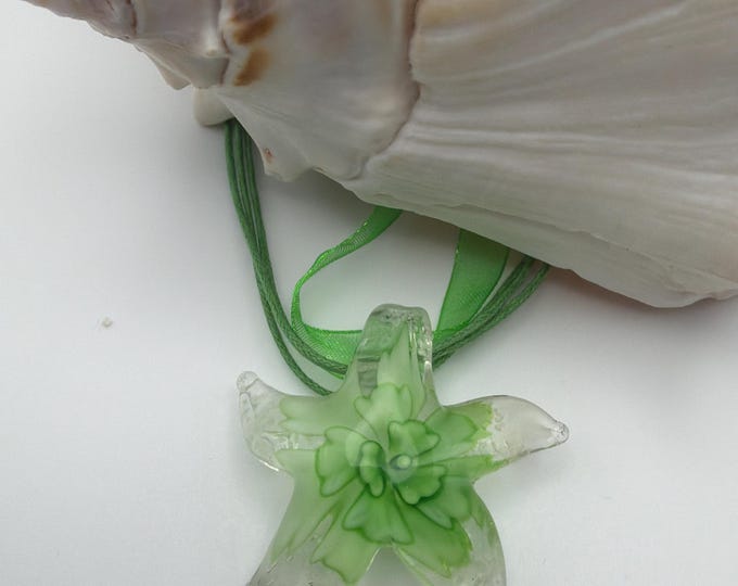 Green Flower Starfish | Luminous Glass Starfish | Starfish Pendant Necklace | Starfish Jewelry