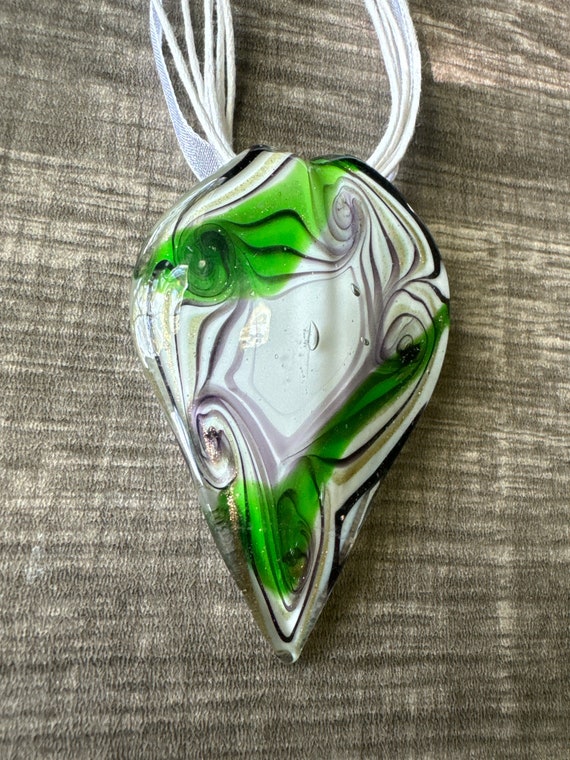 White/Green/Purple Leaf Pendant | Murano Glass Leaf | Leaf Pendant Necklace