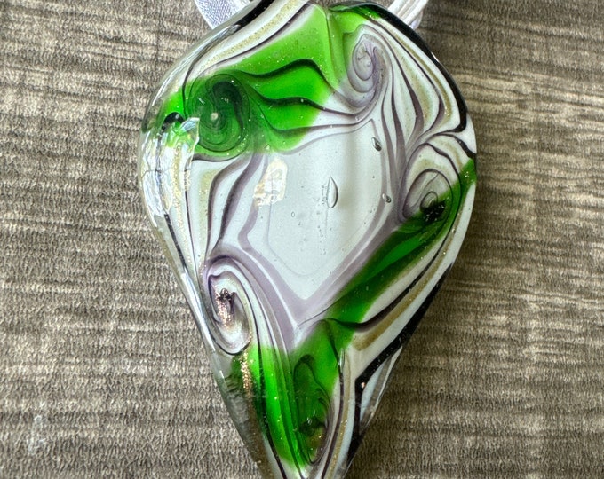 White/Green/Purple Leaf Pendant | Murano Glass Leaf | Leaf Pendant Necklace