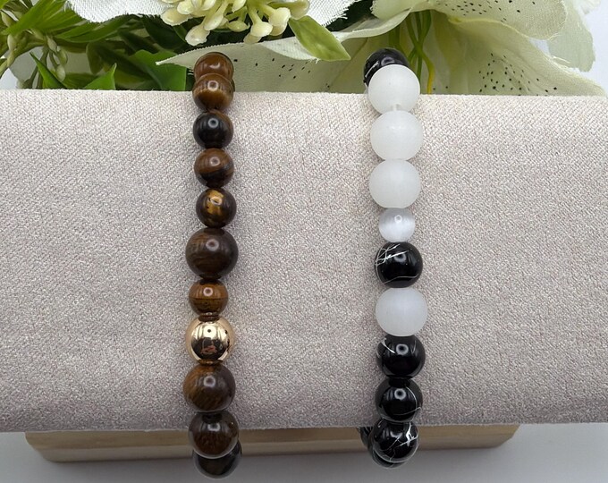 Love - Morse Code | Message in a Bracelet | Quote Bracelet | Tiger Eye Stretch Bracelet | Moonstone /Stretch Bracelet