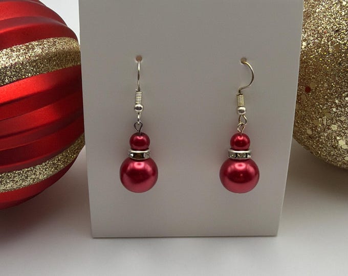 Red Pearl Earrings | Christmas Earrings | Stocking Stuffers