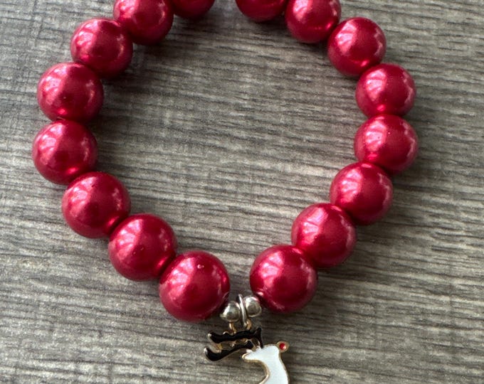 Reindeer Charm Bracelet | Red Pearl Bracelet | Christmas Bracelet