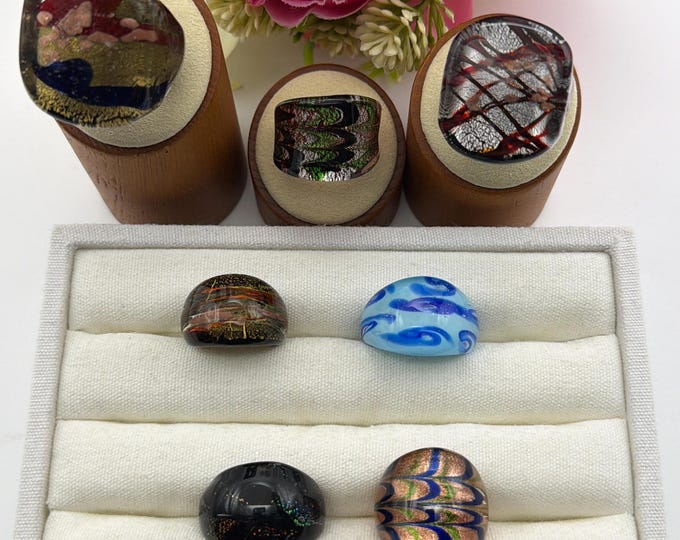 Size 9 1/2 - Lampwork Glass Rings | Assorted Glass Rings | Murano Glass Inspired Glass Rings
