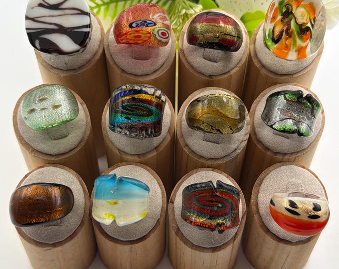 Size 8 - Lampwork Glass Rings | Assorted Glass Rings | Murano Glass Inspired Glass Rings