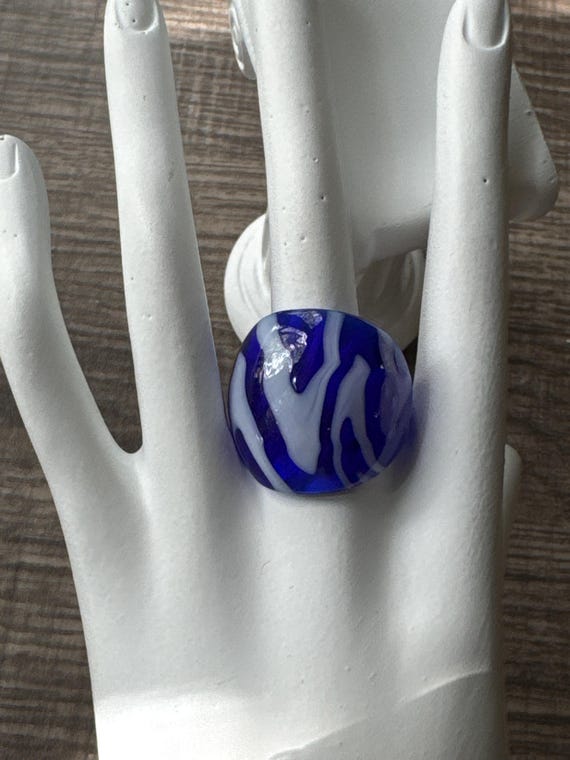 Blue/White Murano Glass Lampwork Ring