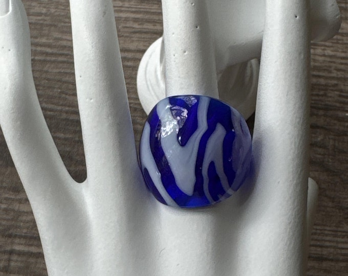 Blue/White Murano Glass Lampwork Ring