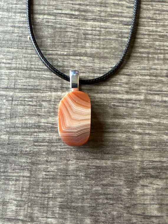 Banded Agate Cabochon Pendant | Agate Pendant Necklace | Small Agate Pendant Necklace