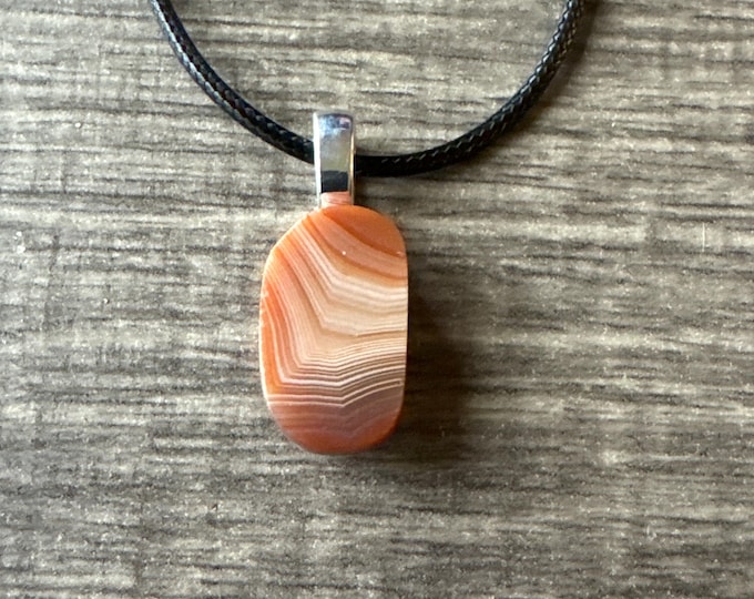 Banded Agate Cabochon Pendant | Agate Pendant Necklace | Small Agate Pendant Necklace