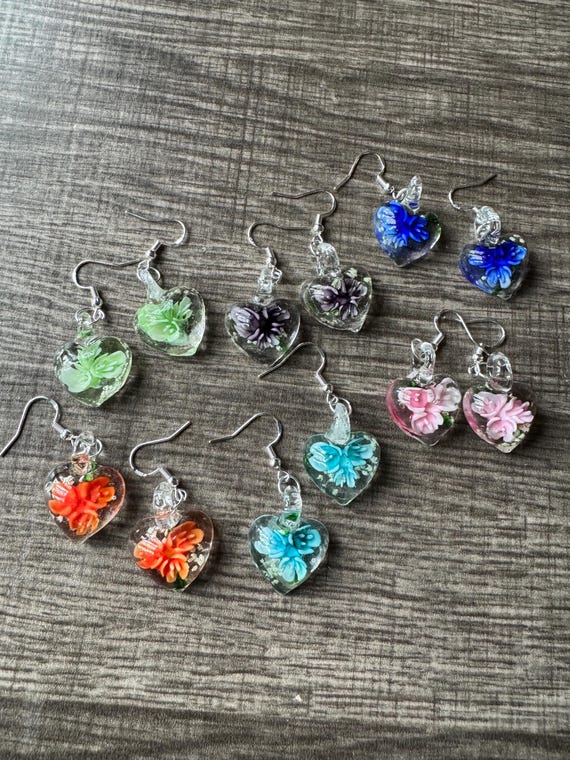 Flower Drop Earrings | Murano Inspired Glass Earrings | Colorful Flower Earrings