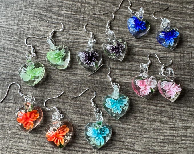 Flower Drop Earrings | Murano Inspired Glass Earrings | Colorful Flower Earrings