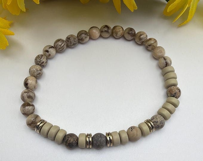 Feldspar Bead Stretch Bracelet  | Beaded Bracelet | Morse code -Badass | Message in a bracelet | Quote Bracelet | Mens Bracelet