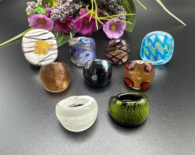 Size 8 - Assorted Glass Rings - Millefiori Glass Rings | Murano Glass Inspired Glass Rings