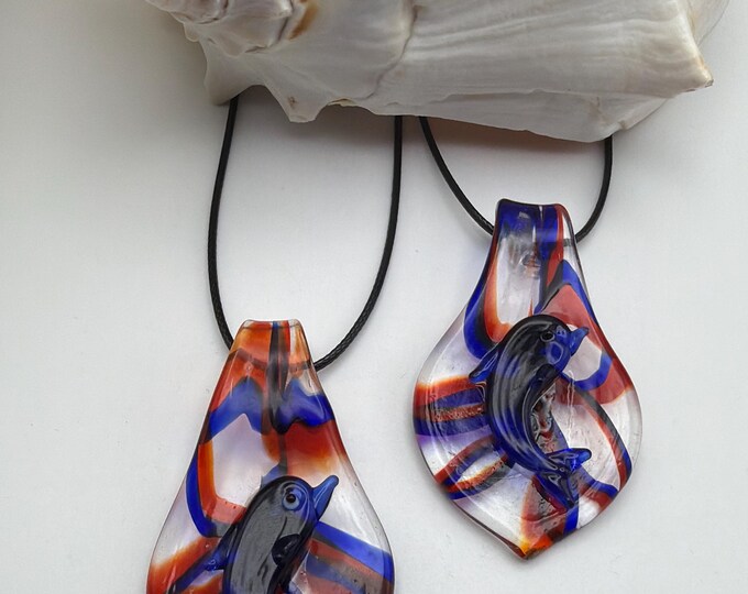 Dolphin Drop Pendant Necklace | Lampwork Glass Drop Necklace