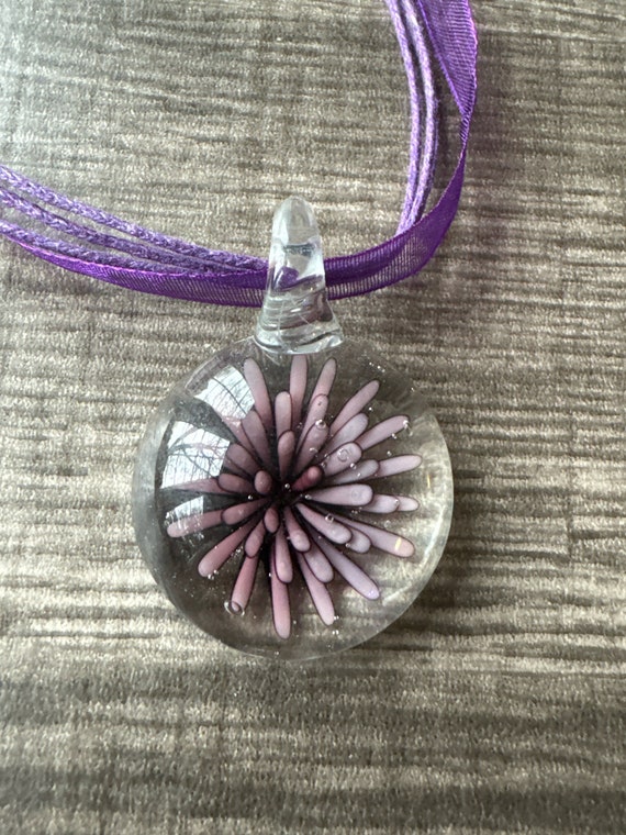 Purple Flower Pendant | 3D Glass Flower Pendant | Flower Pendant Necklace
