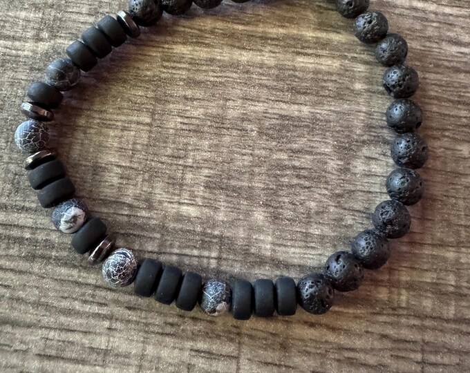 Black Crackled Agate Stretch Bracelet  | Beaded Bracelet | Morse code -Badass | Message in a bracelet | Quote Bracelet | Mens Bracelet