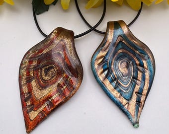 Leaf Pendant Necklace | Murano Glass Inspired Leaf Pendant Necklace | Glass Leaf Necklace