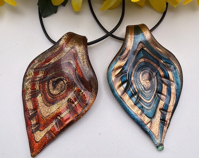 Leaf Pendant Necklace | Murano Glass Inspired Leaf Pendant Necklace | Glass Leaf Necklace