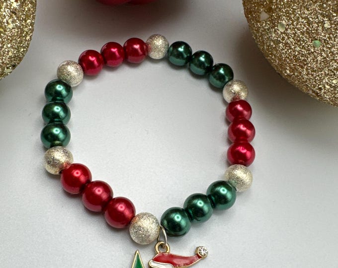 Santa Charm Pearl Bead Bracelet