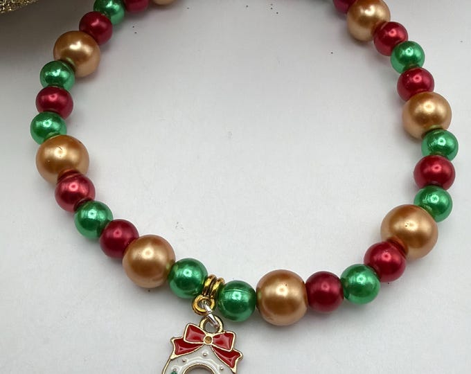 Christmas Wreath Stretch Bracelet | Christmas Bracelet | Holiday Bracelet
