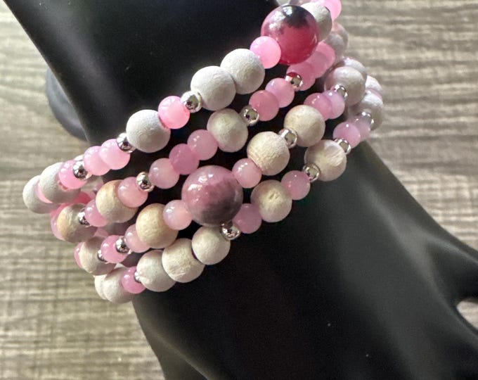 Morse Code | Memory Wire Bracelet | Message in a Bracelet | Beaded Bracelet | Support Bracelet | Breast Cancer | Pink bracelet | Pink jade