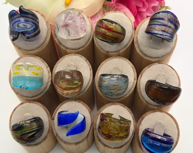 SIZE 8: Statement Rings | Lampwork Glass Rings | Assorted Glass Rings | Murano Glass Inspired Glass Rings
