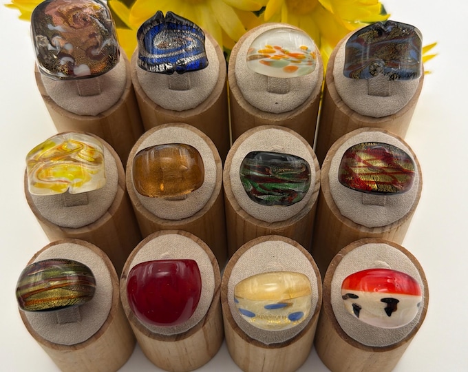 Size 7 1/4 - Lampwork Glass Rings | Assorted Glass Rings | Murano Glass Inspired Glass Rings