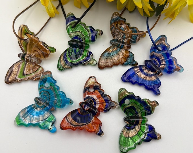 Butterfly Pendant Necklace | Murano Inspired Glass Butterfly Pendant Necklace | Lampwork Glass Butterfly