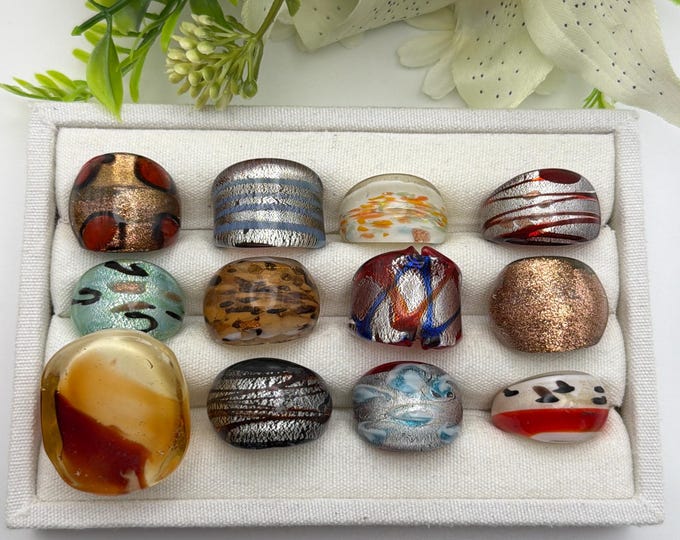 Size 7 3/4 - Lampwork Glass Rings | Assorted Glass Rings | Murano Glass Inspired Glass Rings