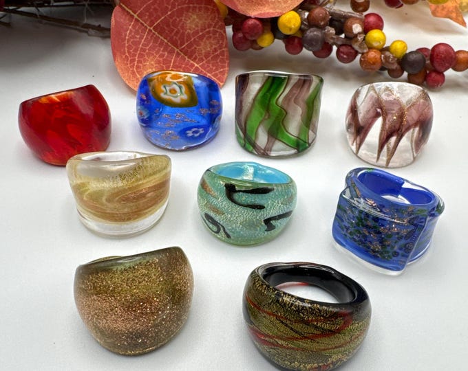 Size 8 - Assorted Glass Rings - Millefiori Glass Rings | Murano Glass Inspired Glass Rings