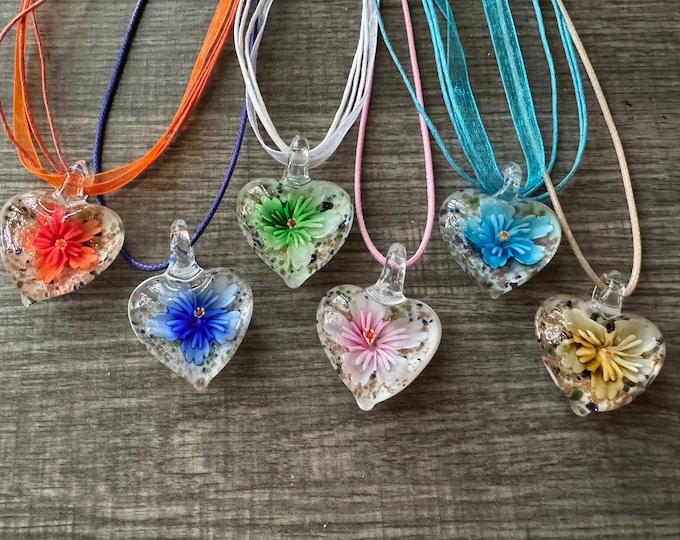 Heart Flower Pendant | Colorful Flower Heart Pendant Necklace