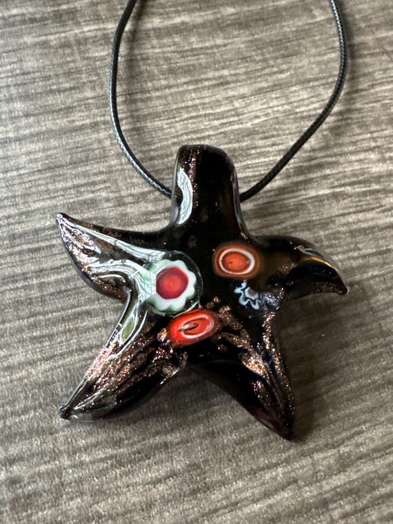 Black Millefiori Starfish Pendant | Lampwork Glass Starfish | Starfish Pendant Necklace | Starfish Jewelry
