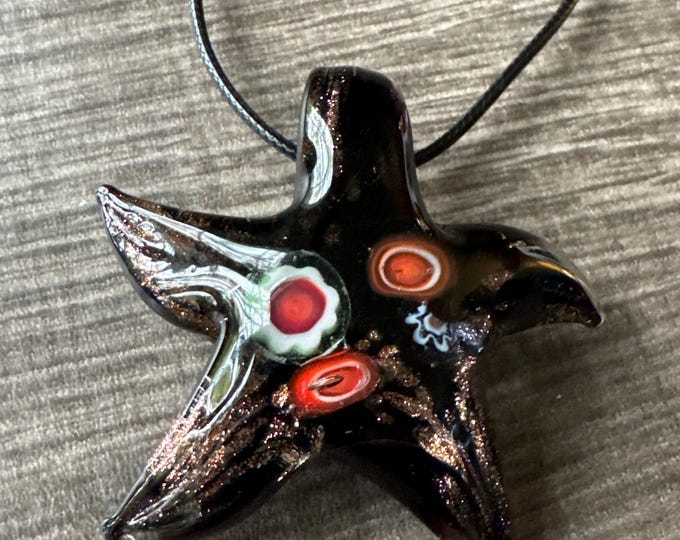 Black Millefiori Starfish Pendant | Lampwork Glass Starfish | Starfish Pendant Necklace | Starfish Jewelry