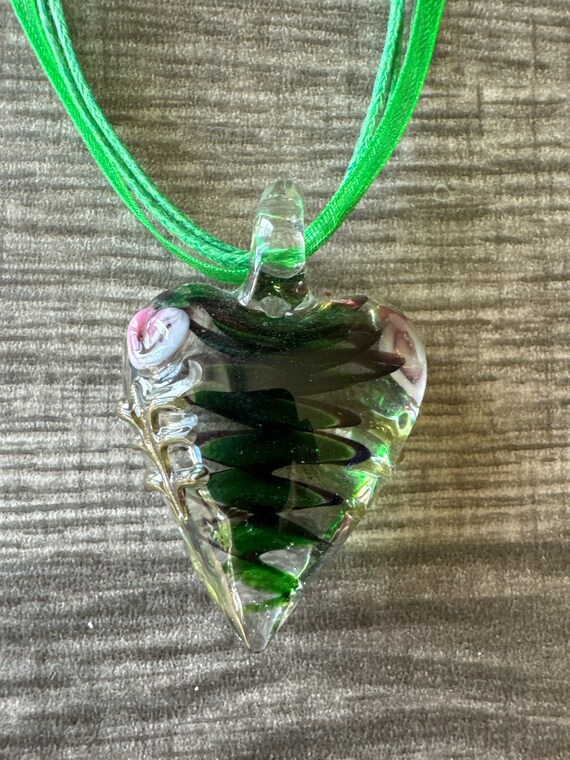 Green Heart Pendant | Murano Glass Heart | Swirl Heart Pendant Necklace
