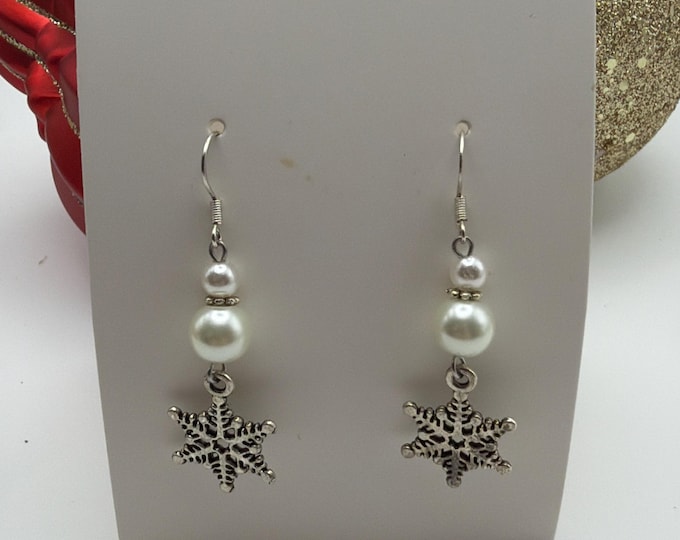 Snowflake Earrings | Pearl Earrings | Christmas Earrings | Stocking Stuffers